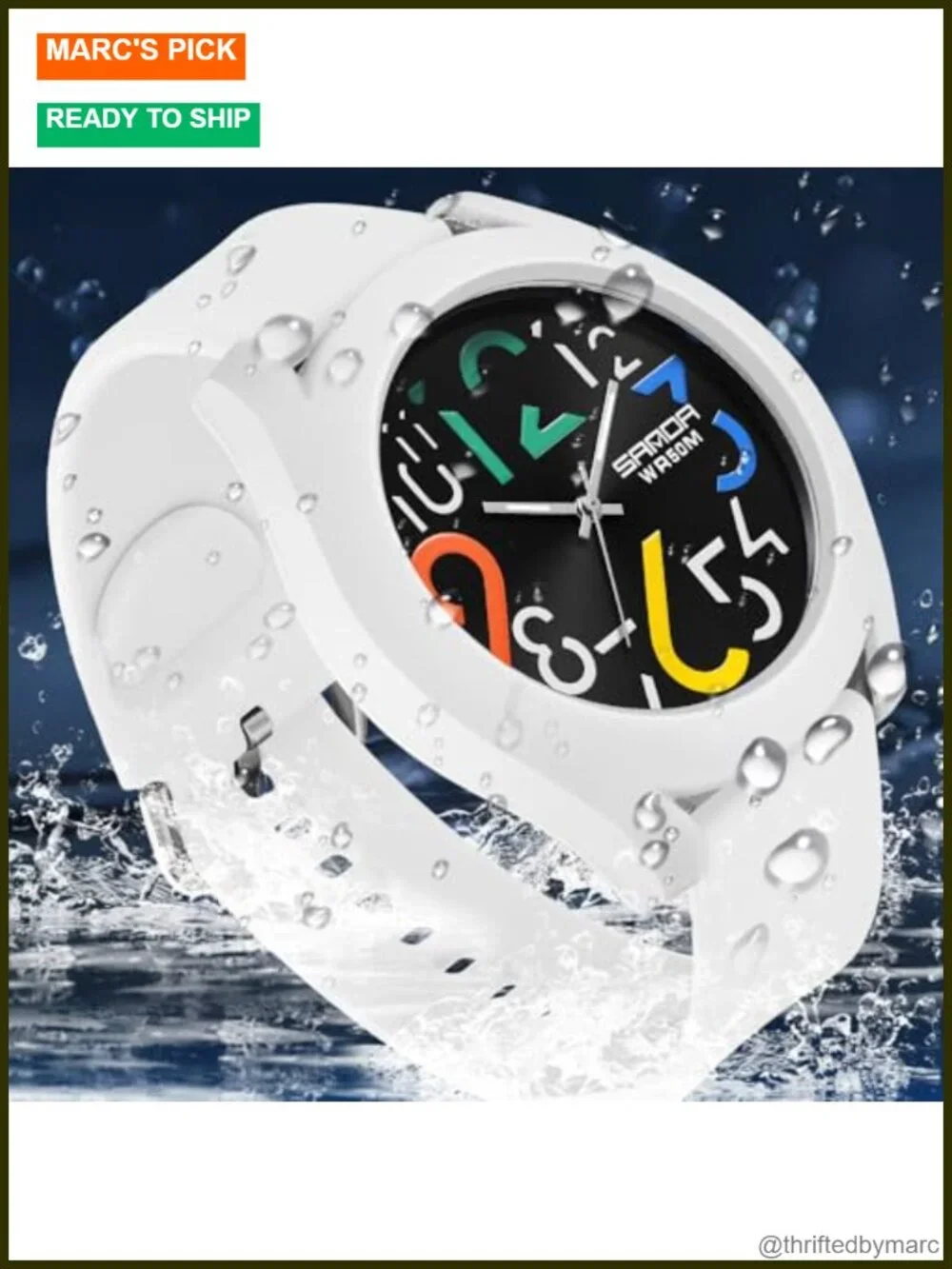 Men's Analog Quartz Watch 5ATM Waterproof Sports Wristwatch Silicone Strap